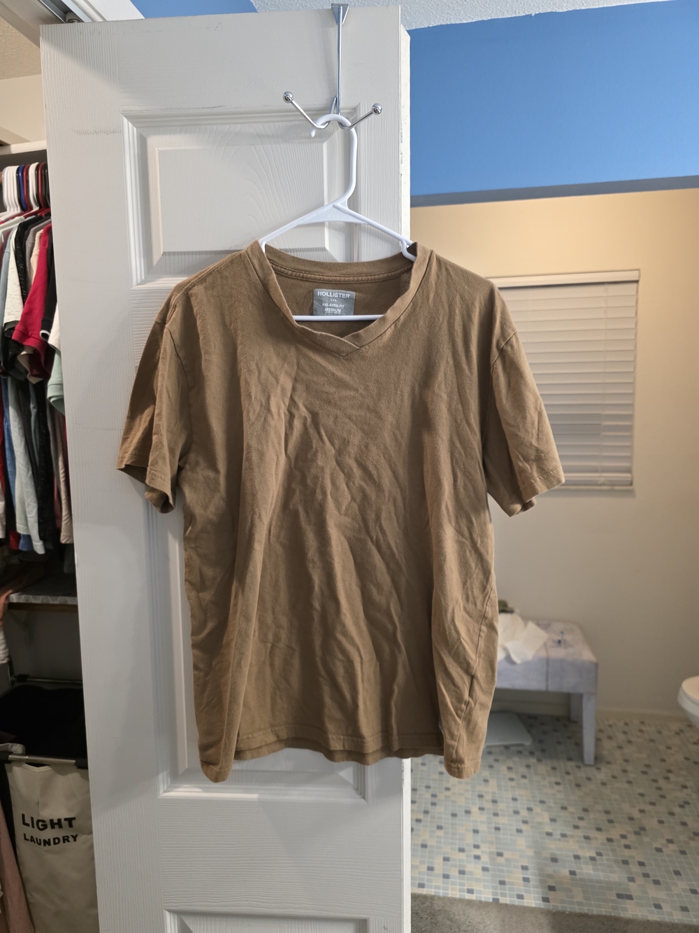Hollister Men’s Short Sleeve V-Neck T-Shirt in Light Brown